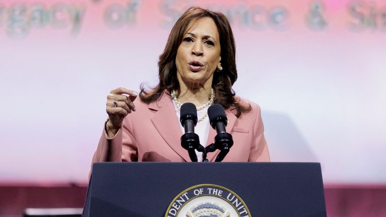 Vice president Kamala Harris addresses AKA sorority in Dallas, Texas, on 10 July