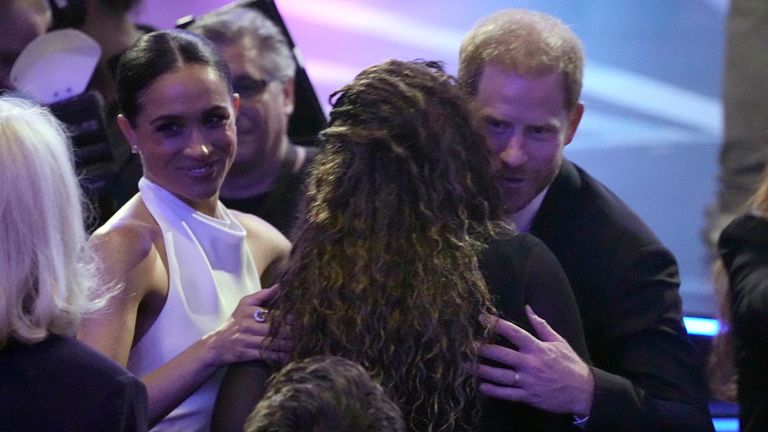 Prince Harry and Meghan Markle greeted as they arrive at the ESPY awards. Pic: AP