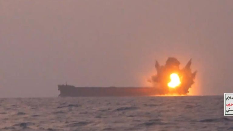 cargo boat houthis drone attack red sea
