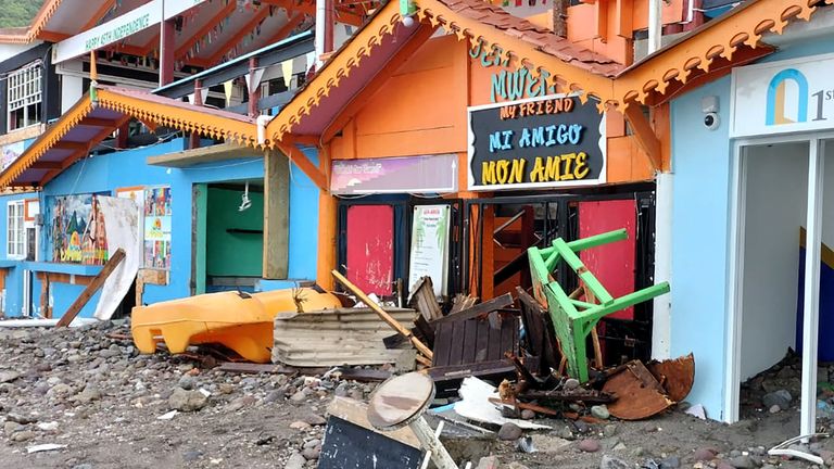 Damage to businesses along the waterfront is seen after Hurricane Beryl passed in Soufriere, St. Lucia July 1, 2024. REUTERS/Thomas Leonce. NO RESALES. NO ARCHIVES