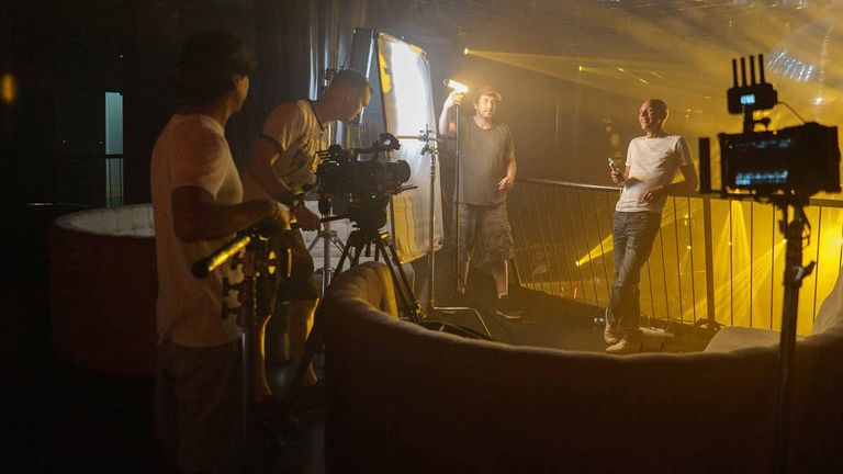 Behind the scenes of the filming of Ibiza Narcos with Wayne Anthony. Pic: Sky UK