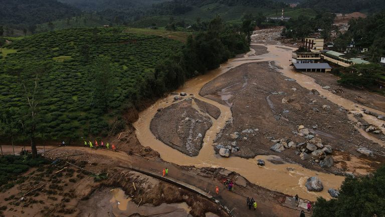 A drone view shows a landslide site after multiple landslides in the hills in Wayanad district, in the southern state of Kerala, India, July 31, 2024. REUTERS/Francis Mascarenhas