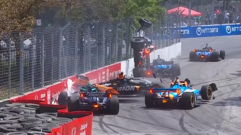 IndyCar: Multi-car crash sends vehicles flying through the air | World News | Sky News