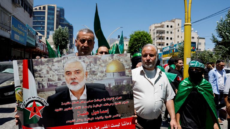 Protests in the West Bank over the killing of Hamas leader Ismail Haniyeh. Pic: Reuters