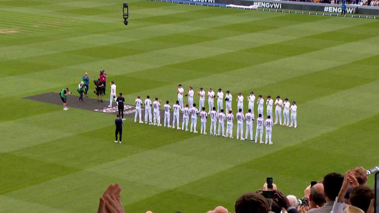 James Anderson is given a guard of honour in his final Test match for England at Lord's against the West Indies. Sky Sports screengrab