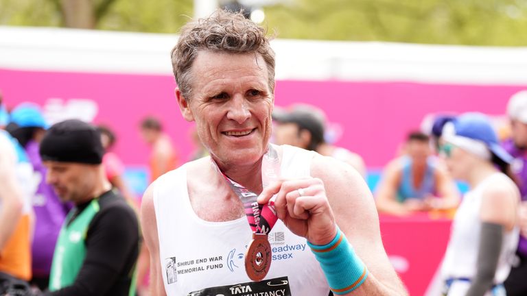 James Cracknell after finishing the the TCS London Marathon. Picture date: Sunday April 21, 2024.