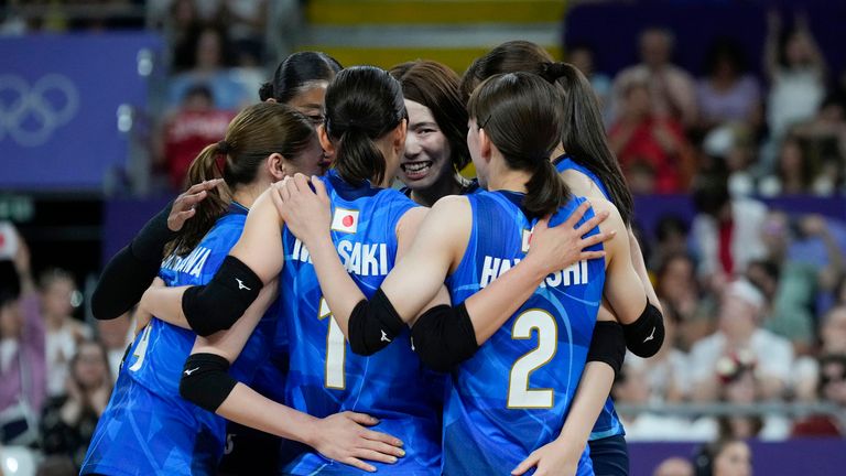 Japan's group B women's volleyball team at the Paris Olympics. Pic: AP