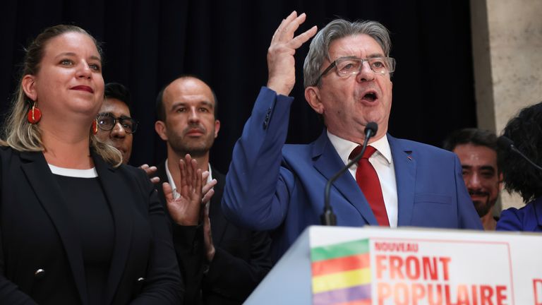 Jean-Luc Melenchon, founder of the far-left party La France Insoumise (France Unbowed), speaks on Sunday night. Pic: AP