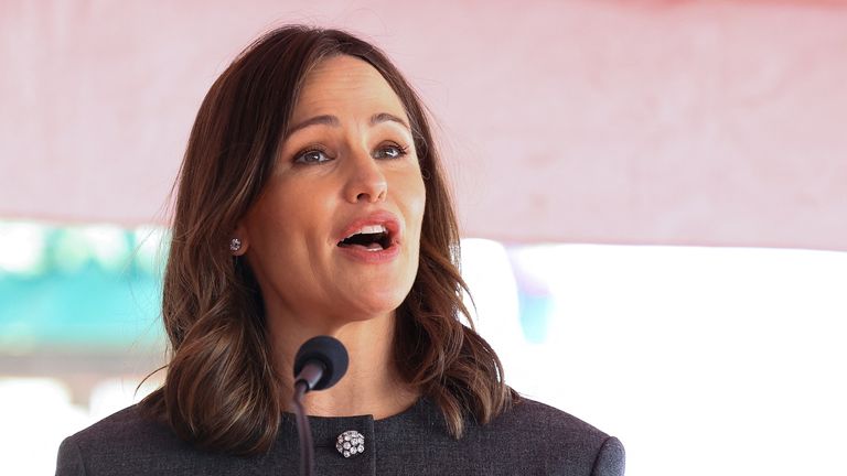 Actor Jennifer Garner speaks, as she attends the unveiling of actor Mark Ruffalo's star on the Hollywood Walk of Fame in Los Angeles, California, U.S., February 8, 2024. REUTERS/Mario Anzuoni