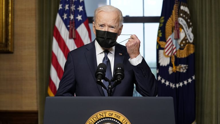 Speaking at the White House during the pandemic in 2021. Pic: Reuters