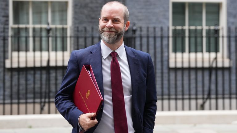 Jonathan Reynolds leaving arrives in Downing Street.
Pic: PA