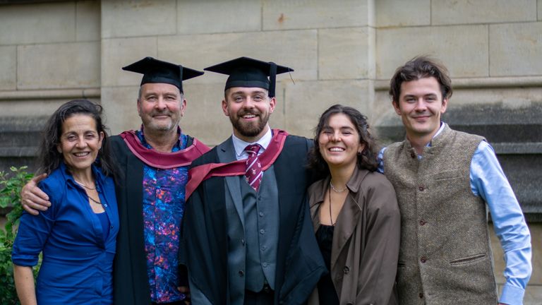 Jonny Clothier (second left) with his wife Helen (left) and sons Carter (center), Tiger (second right) and Quito (far right).  Photo: PA