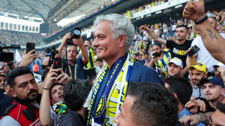 Jose Mourinho during his official presentation as Fenerbahce's new coach in Istanbul, Turkey, in June. Pic: AP