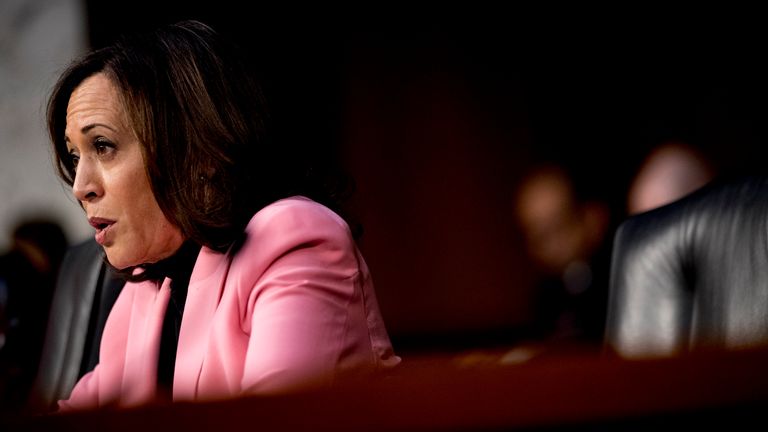 Then, Senator Kamala Harris questions the Justice Department inspector in 2019. Photo: AP