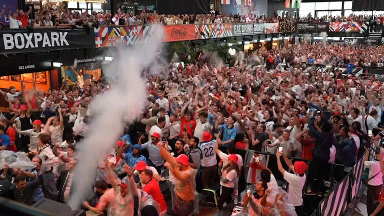 England fans celebrated as Harry Kane scored the first goal in the match against the Netherlands, leveling the score for the team. 