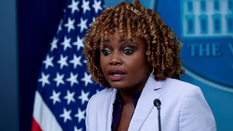 White House Press Secretary Karine Jean-Pierre answering questions on 8 July 2024. Pic: Reuters