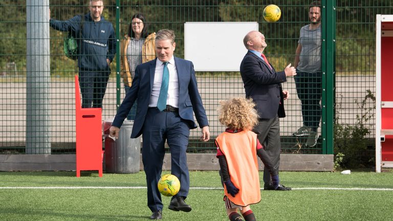 Sir Keir Starmer playing football. File pic: PA