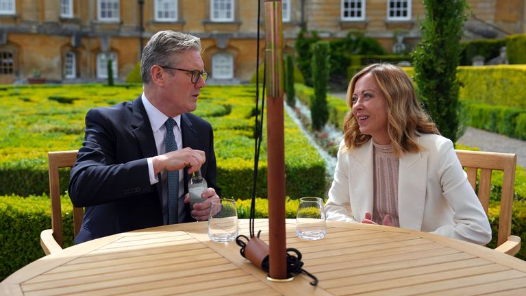 Keir Starmer with Italy's Prime Minister Georgia Meloni during a bilateral meeting at the European Political Community summit at Blenheim Palace.
Pic PA                 