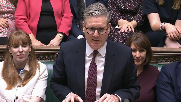 Keir Starmer speaks during the debate on the King's Speech in the House of Commons.
Pic: PA