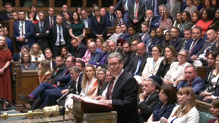 Keir Starmer speaks during the debate on the King&#39;s Speech in the House of Commons.
Pic: PA