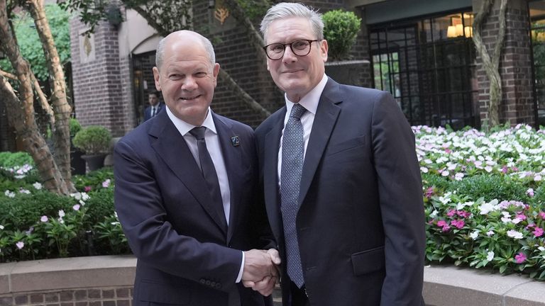 Keir Starmer meeting German Chancellor Olaf Scholz.
Pic: PA