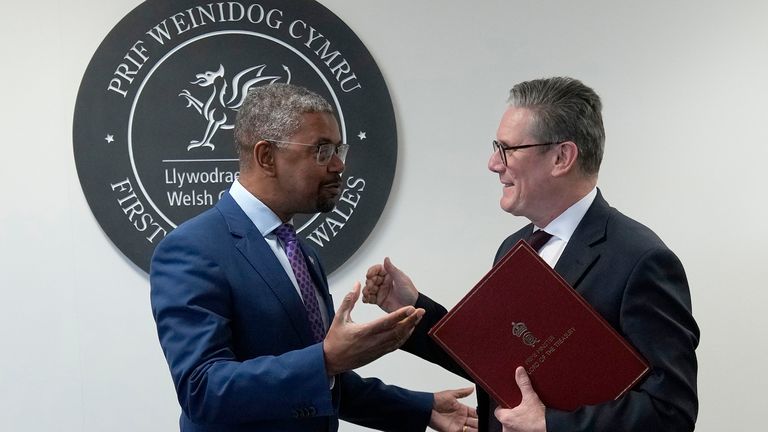 Sir Keir met Vaughan Gething in the Senedd, Cardiff. Pic: PA