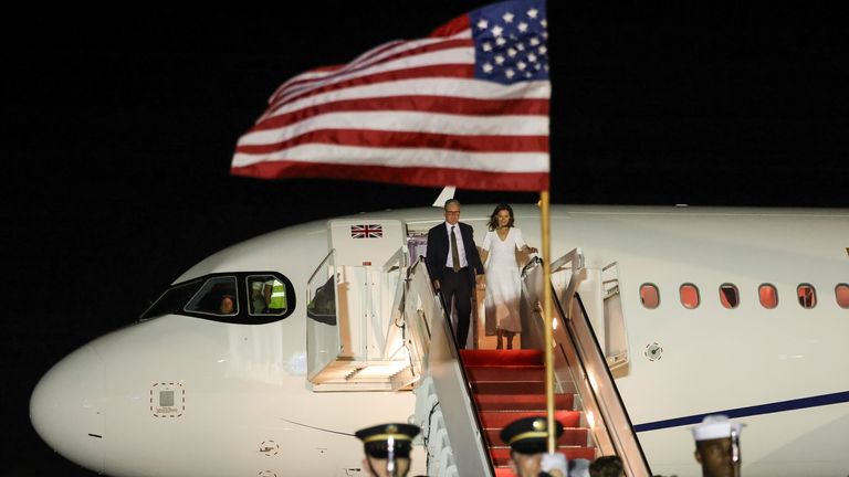 Keir Starmer arrives with Victoria to the United States ahead of the NATO Summit.
Pic: No 10 Downing Street