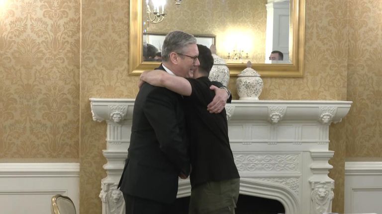 Sir Keir Starmer hugged Ukraine’s president Zelensky during his first meeting as PM at the NATO summit.

