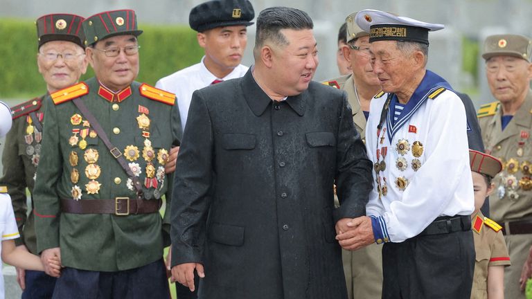 Kim Jong Un, General Secretary of the Workers' Party of Korea and President of the State Affairs of the Democratic People's Republic of Korea, visits the Fatherland Liberation War Martyrs Cemetery on the occasion of the 71st anniversary of the victory in the Fatherland Liberation War in Pyongyang, North Korea, July 26, 2024. KCNA via REUTERS ATTENTION EDITORS - THIS IMAGE WAS PROVIDED BY A THIRD PARTY. REUTERS IS UNABLE TO INDEPENDENTLY VERIFY THIS IMAGE. NO THIRD PARTY SALES. SOUTH KOREA OUT. N