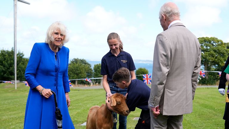 King Charles and Queen Camilla viewing rare Golden Guernsey Goats.
Pic: PA