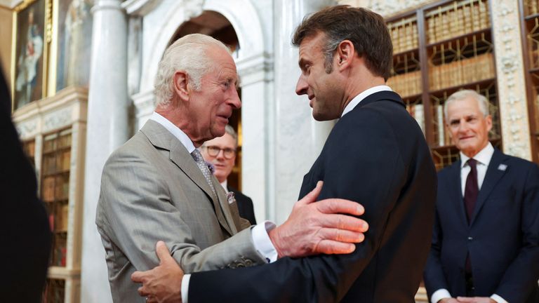 King Charles meets with President of France Emmanuel Macron during the European Political Community meeting at Blenheim Palace. Pic Reuters