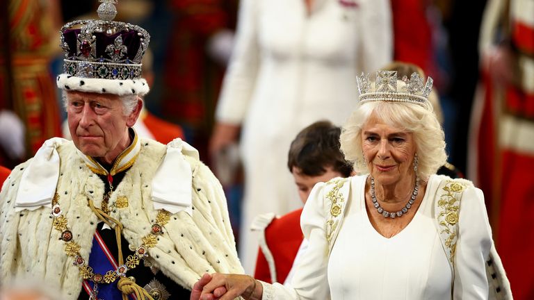 King Charles wears the Imperial State Crown and Queen Camilla wears the Diamond Diadem during a ceremony on the day of the State Opening of Parliament at the Palace of Westminster.
Pic Reuters