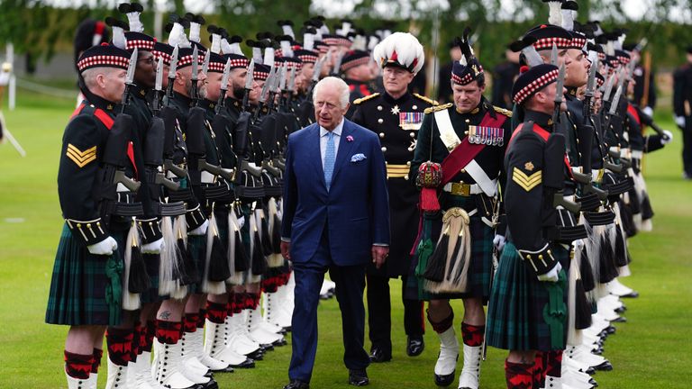 King Charles III takes part in the Ceremony of the Keys on the forecourt of the Palace of Holyroodhouse in Edinburgh, which is part of his trip to Scotland for Holyrood Week. Picture date: Tuesday July 2, 2024.