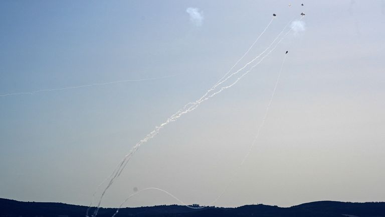 Rockets launched from Lebanon to Israel over the border are intercepted, amid the ongoing cross-border hostilities between Hezbollah and Israeli forces, in Israel, near the border with Lebanon, July 3, 2024. REUTERS/Ayal Margolin ISRAEL OUT. NO COMMERCIAL OR EDITORIAL SALES IN ISRAEL TPX IMAGES OF THE DAY