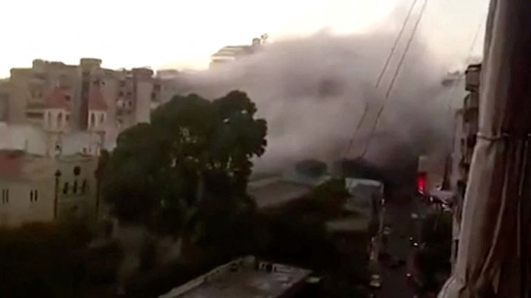 Smoke rises following an Israeli strike on Beirut's southern suburbs, Lebanon July 30, 2024 in this screen grab from a video obtained by Reuters. Reuters TV via REUTERS. NO RESALES. NO ARCHIVES