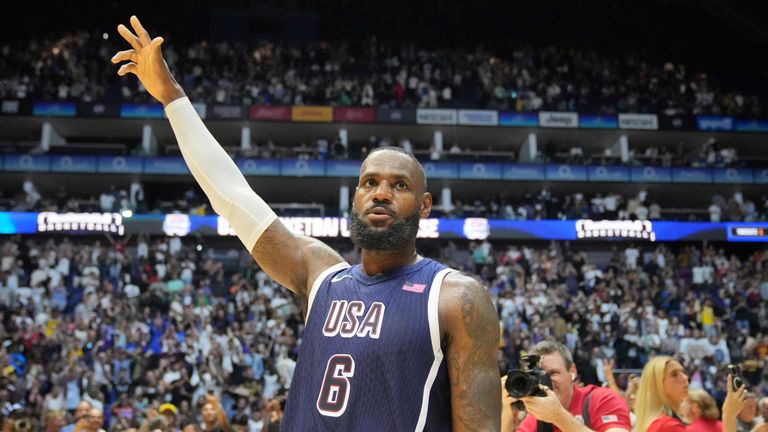 LeBron James at exhibition game between the US and South Sudan, on 20 July in London. Pic: AP