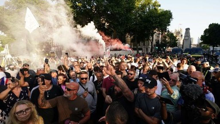 Protesters in Whitehall. Pic: PA