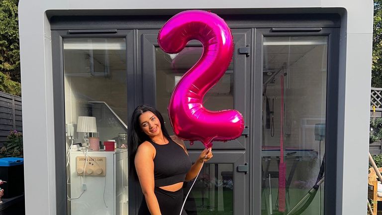 Louise Hunt holds a balloon to mark two years of her business. Pic: Facebook