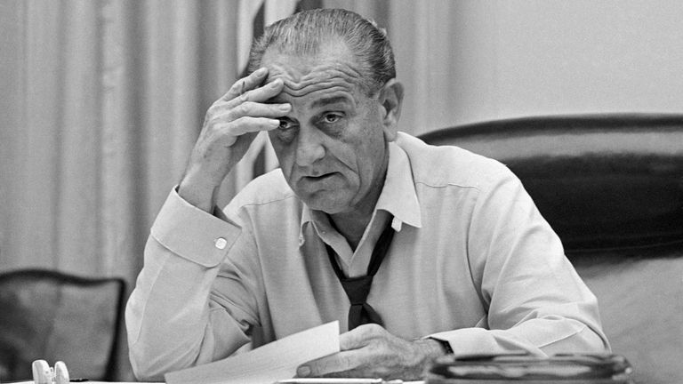 President Lyndon Johnson, successful  garment  sleeves and unfastened  collar, works   connected  his code   successful  the White House Cabinet Room March 30, 1968. The pursuing  time  the president   announced to the federation  that successful  bid   to give  himself to his duties, helium  would not question    oregon  judge  the information   for re-election. (AP Photo/Bob Daugherty)