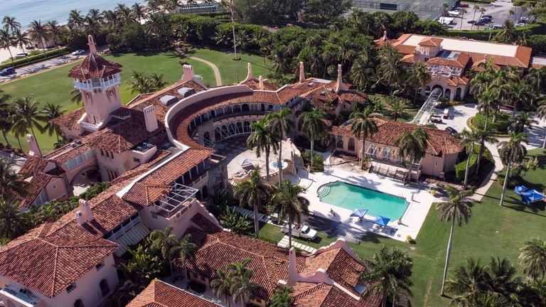 FILE PHOTO: An aerial view of former U.S. President Donald Trump's Mar-a-Lago home after Trump said that FBI agents raided it, in Palm Beach, Florida, U.S. August 15, 2022. REUTERS/Marco Bello/File Photo