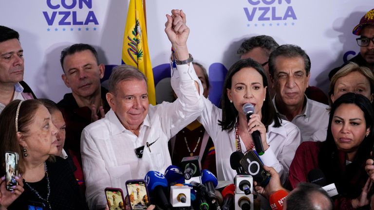Opposition leader Maria Corina Machado, and presidential candidate Edmundo Gonzalez. Pic:AP