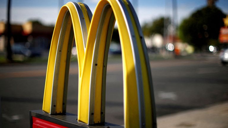 FILE PHOTO: The logo of McDonald's (MCD) is seen in Los Angeles, California, United States, April 22, 2016. REUTERS/Lucy Nicholson/File Photo