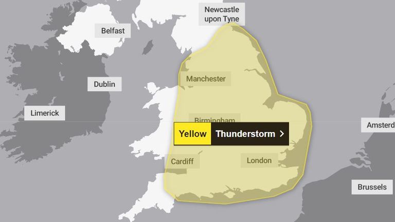 Met Office warning for thunderstorms on Thursday. Pic: Met Office