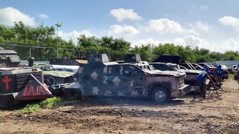 The seized trucks. Pic: @FGRMexico/X