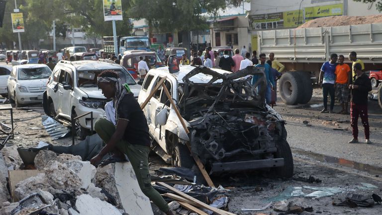 The explosion happened next to a cafe in the Somali capital of Mogadishu. Pic: Said Yusuf Warsame/EPA-EFE/Shutterstock
