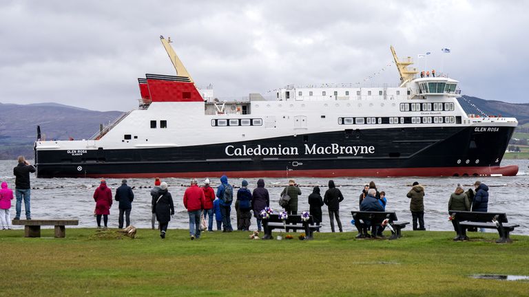 MV Glen Rosa is launched at Ferguson Marine Port Glasgow shipyard, marking the first time the vessel will enter the water. Picture date: Tuesday April 9, 2024.