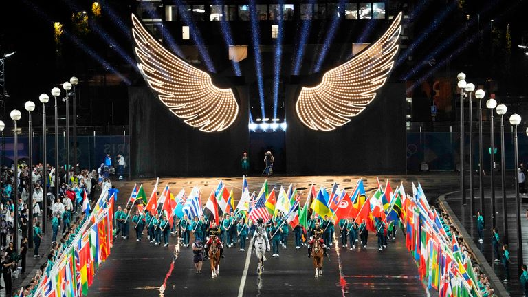 Participating nation flags are presented inside the Trocadero.
Pic: Reuters