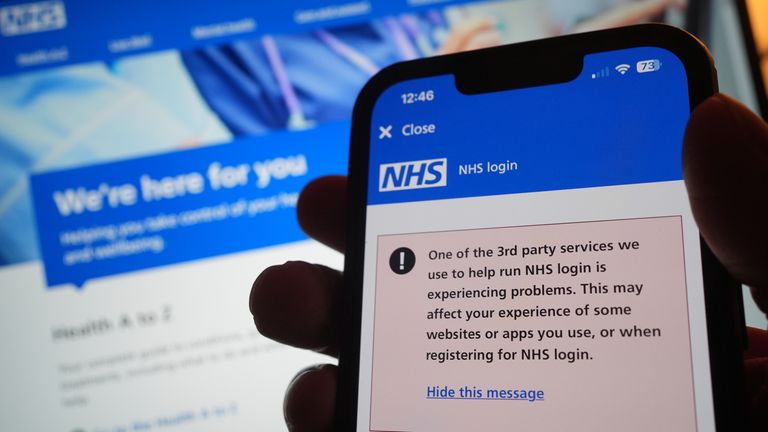 An NHS warning about the IT outage. Pic: PA