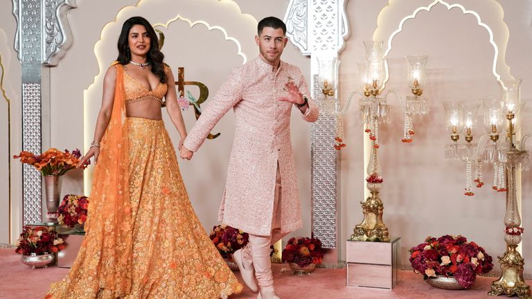 Indian actress Priyanka Chopra with her husband, the American actor and musician Nick Jonas 