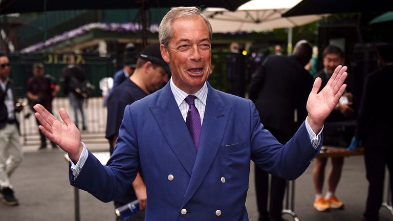 Nigel Farage arrives on day fourteen of the 2024 Wimbledon Championships.
Pic: PA